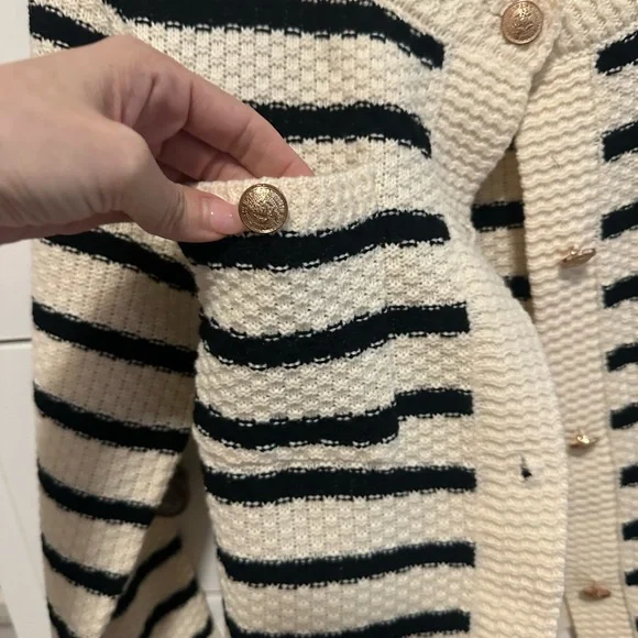 Striped Black and Cream Women's Sweater - Picture 4 of 4